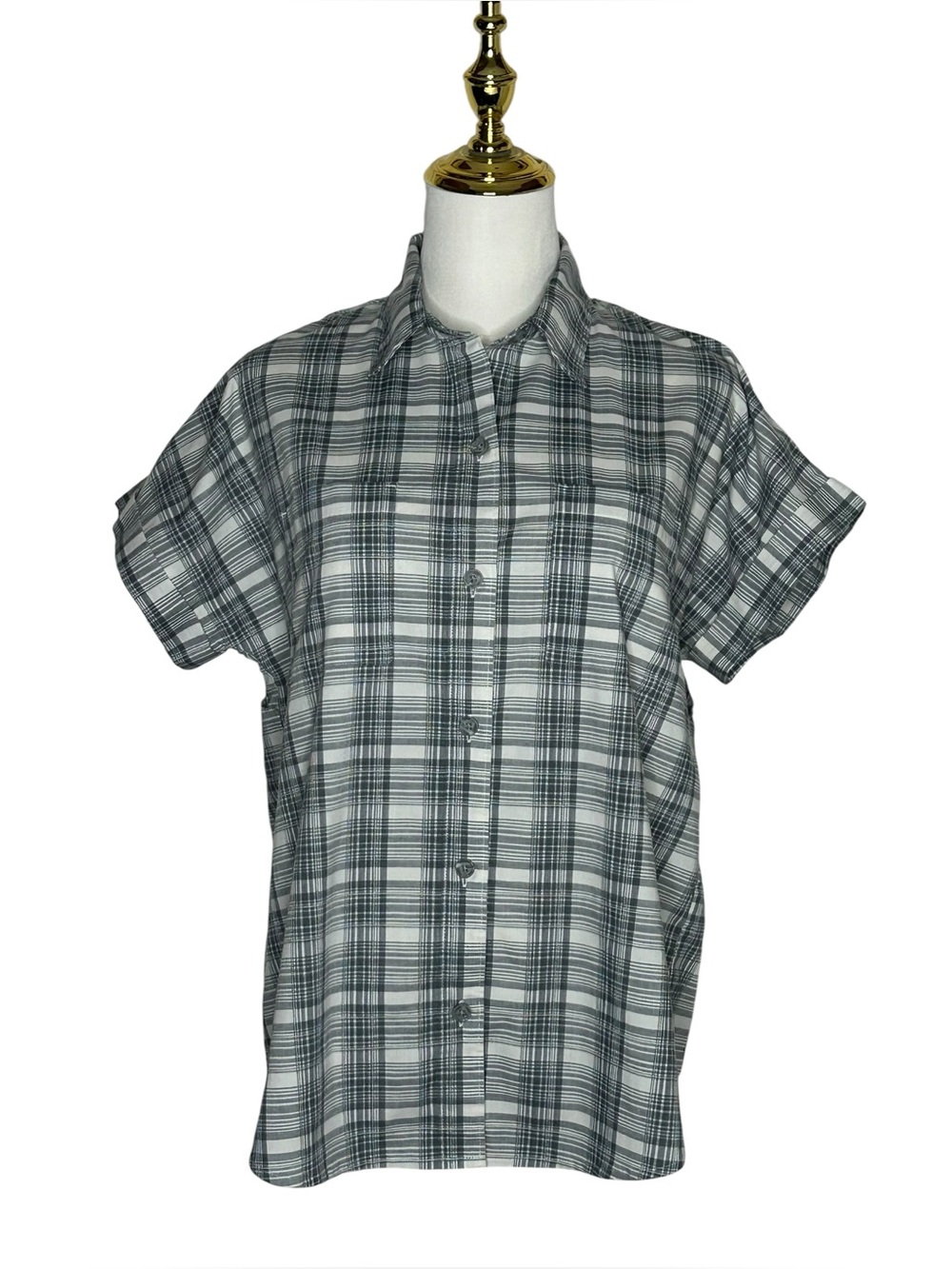 Ridgecut Toughwear Gorpcore Women’s Workwear Gray Plaid Short-Sleeve Shirt Sz S